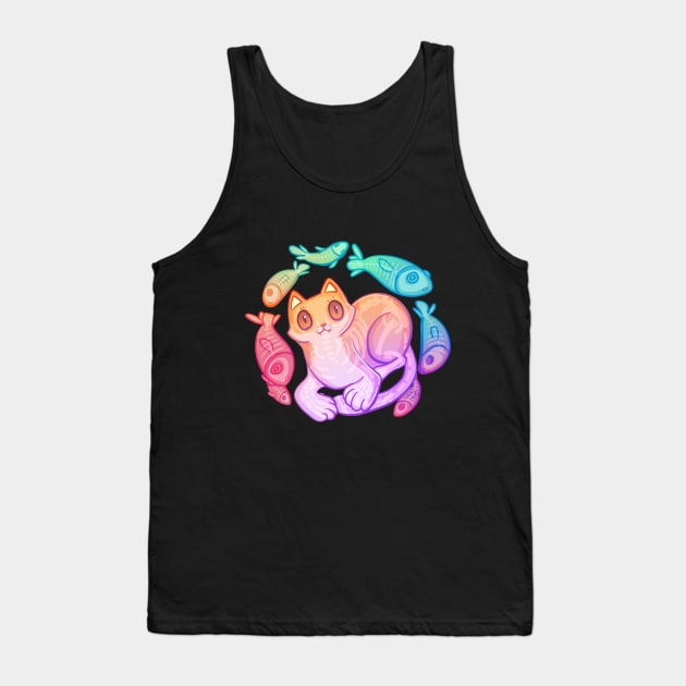 Ghost Cat and Fishes Tank Top by AshenShop